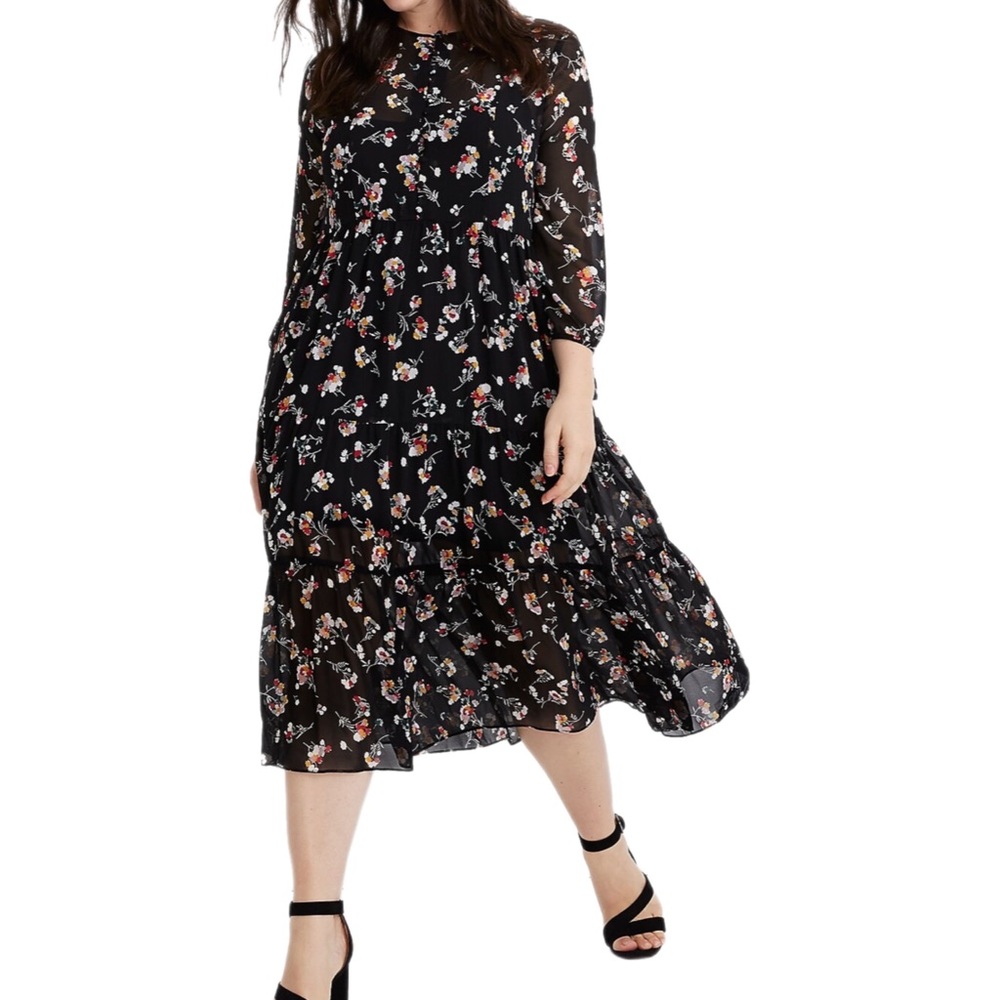 Madewell Sheer Button-Front Tier Midi Dress